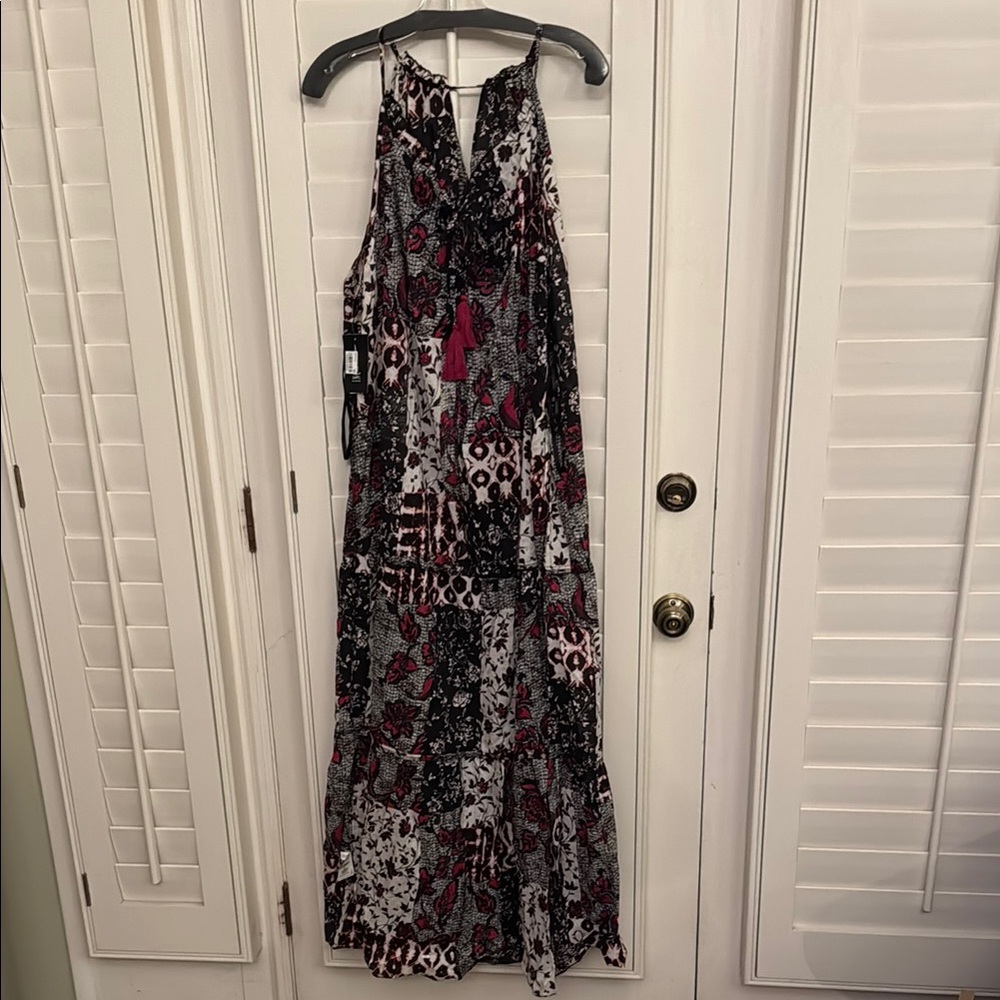 INC International Concepts Black and Red Patterned Maxi Dress